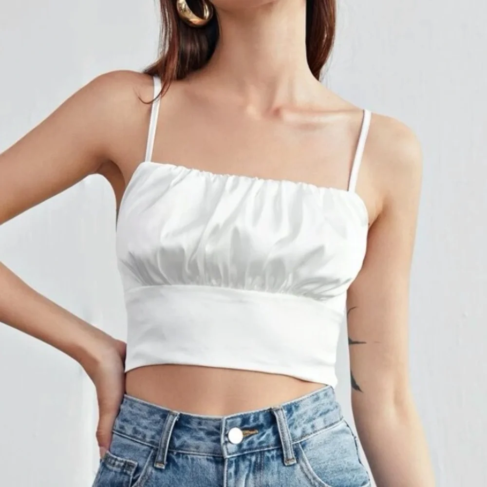 SHEIN Ruched Bust Satin Crop Cami Top - Picture 2 of 3